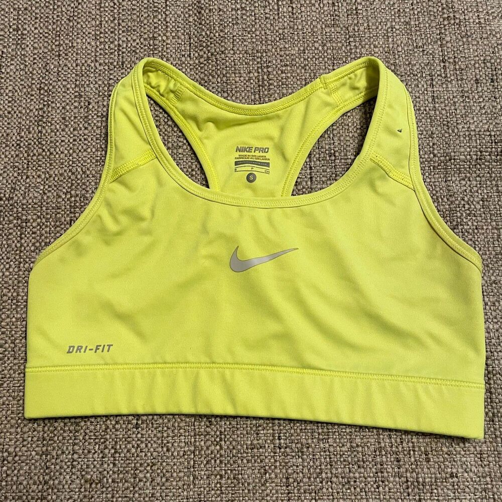 Nike Pro Womens Dri-FIT Sports Bra Neon Volt Lime Green Swoosh Size Small S